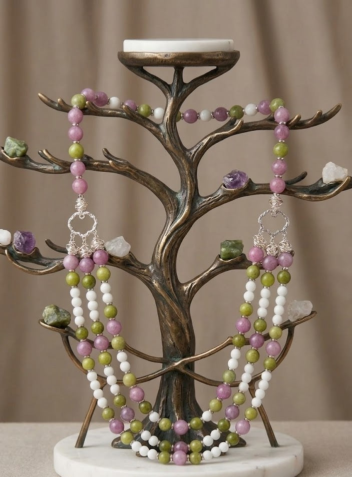Collana Girocollo Multifilo in Quarzo Rosa, Opale e Serpentino | Handmade Italia