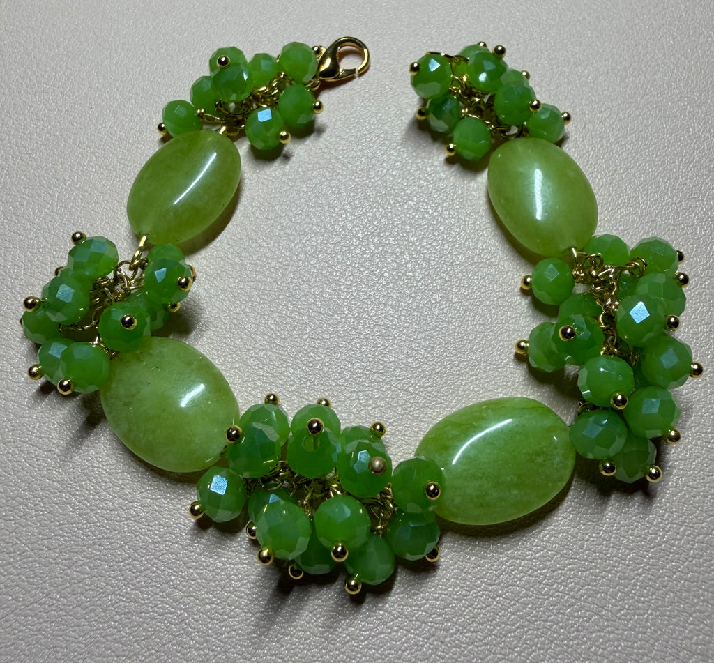 Bracciale Donna in Giada e Cristalli Verdi Sfaccettati | Handmade Italia