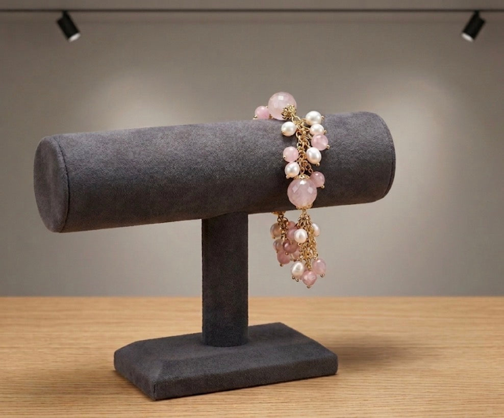 Bracciale Donna in Quarzo Rosa, Giada e Perle di Fiume | Handmade Italia