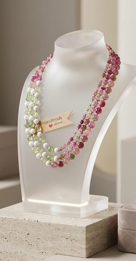Collana girocollo multifilo con pietre naturali.