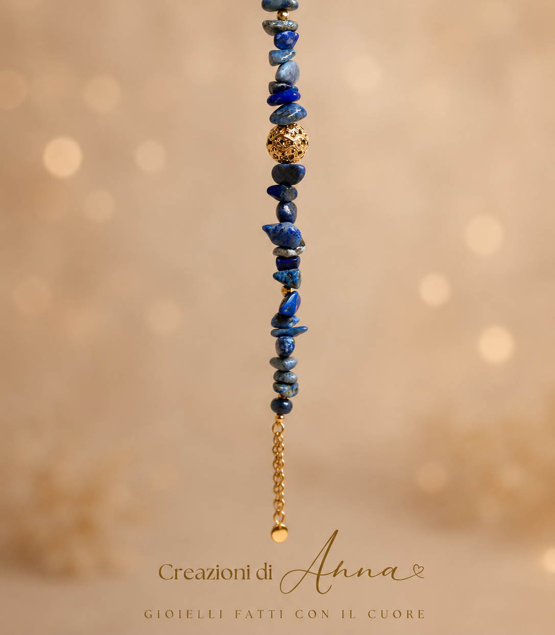 Bracciale Donna Artigianale Handmade | Lapislazzuli Chips Irregolari, Ematite e Cristalli | Made in Italy