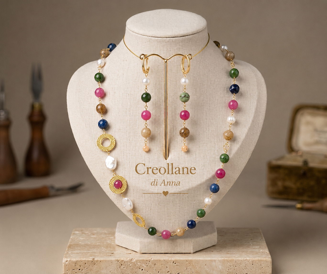 Set Gioielli Artigianale Handmade | Agata a Catena Rosario | Collana, Orecchini e Bracciale | Made in Italy