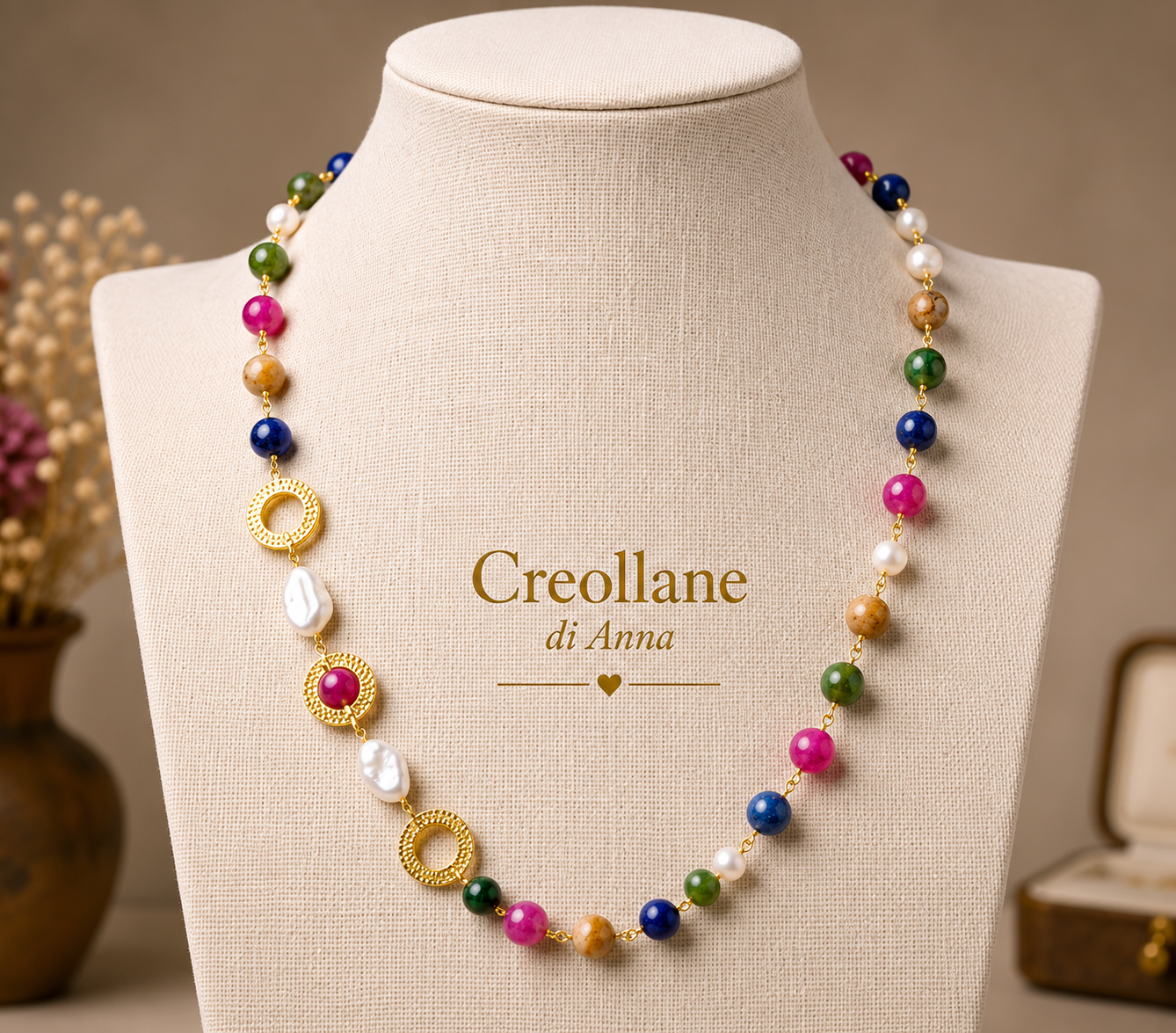 Set Gioielli Artigianale Handmade | Agata a Catena Rosario | Collana, Orecchini e Bracciale | Made in Italy