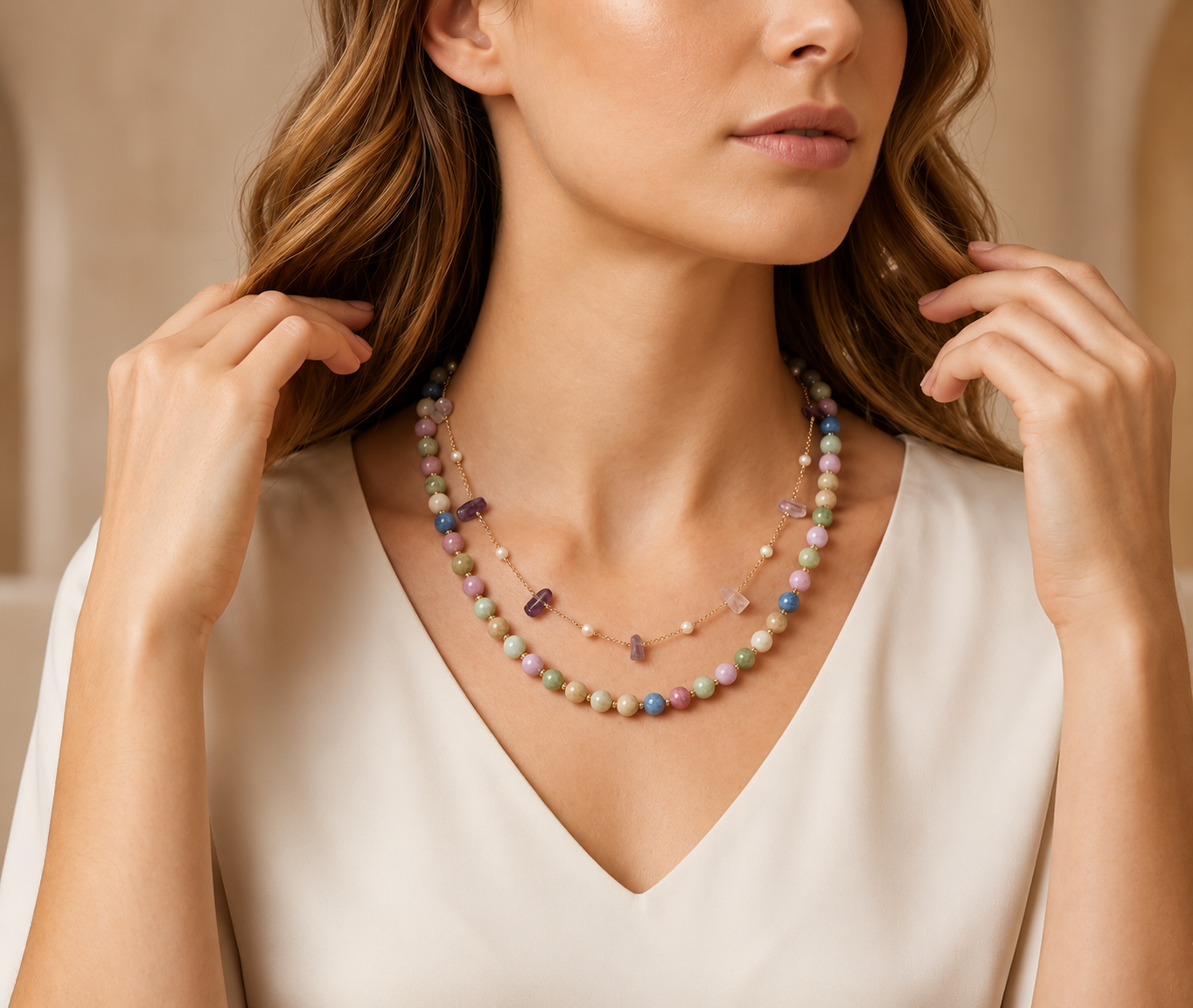 Collana Artigianale Handmade | Tormalina Multicolore e Catena Cristalli | Made in Italy
