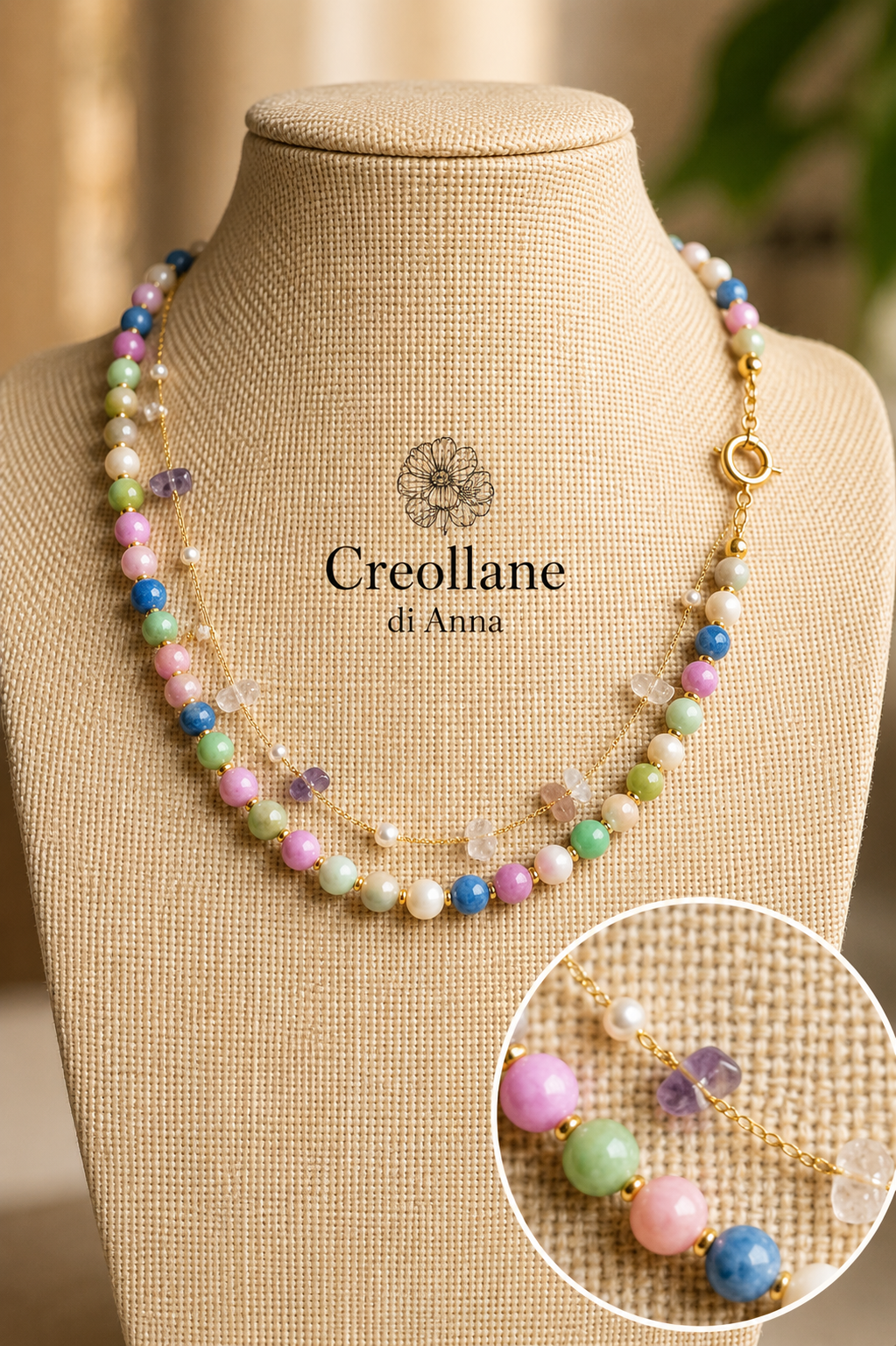 Collana Artigianale Handmade | Tormalina Multicolore e Catena Cristalli | Made in Italy