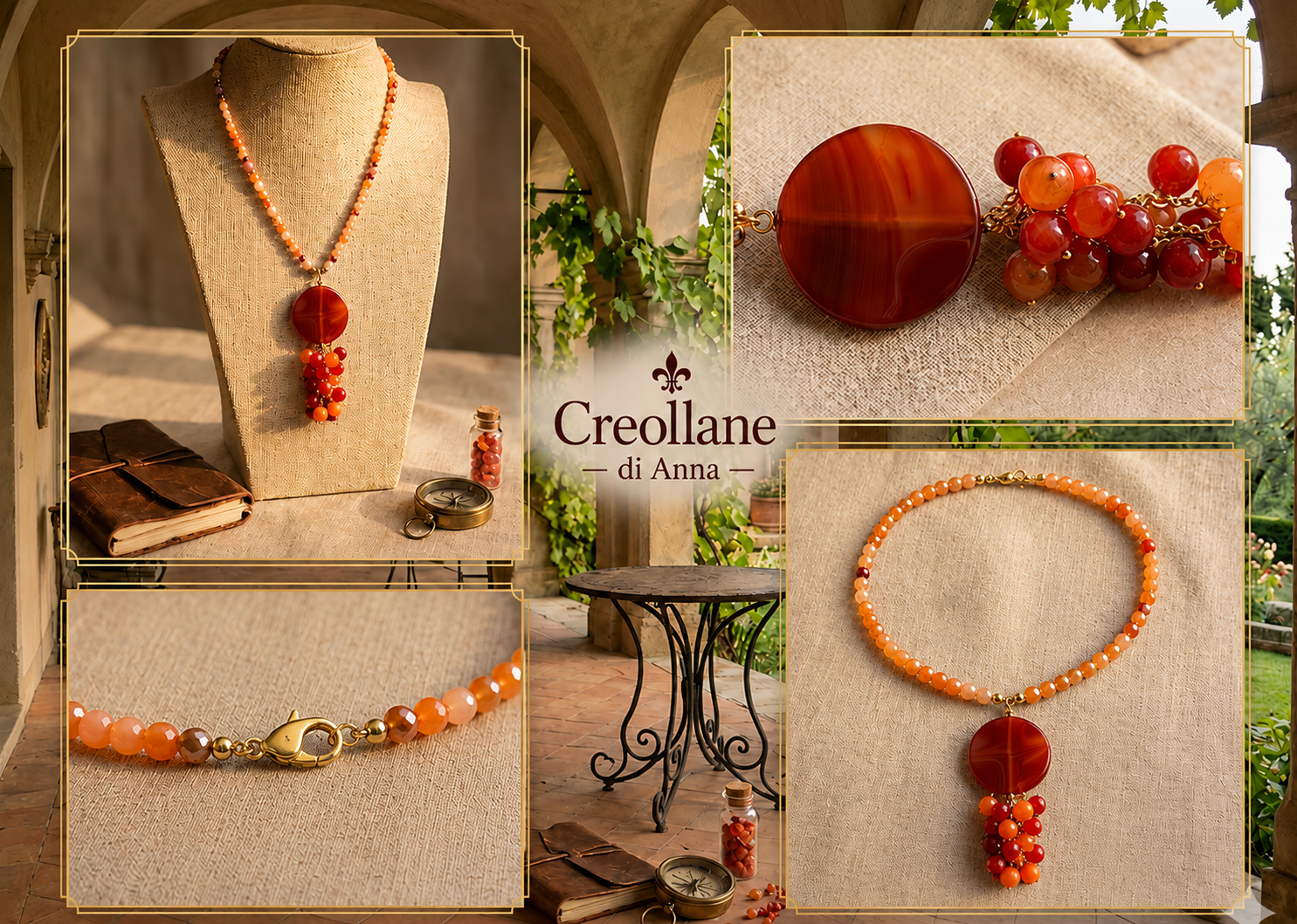 Collana Artigianale Handmade | Cristalli e Ciondolo Corniola | Made in Italy