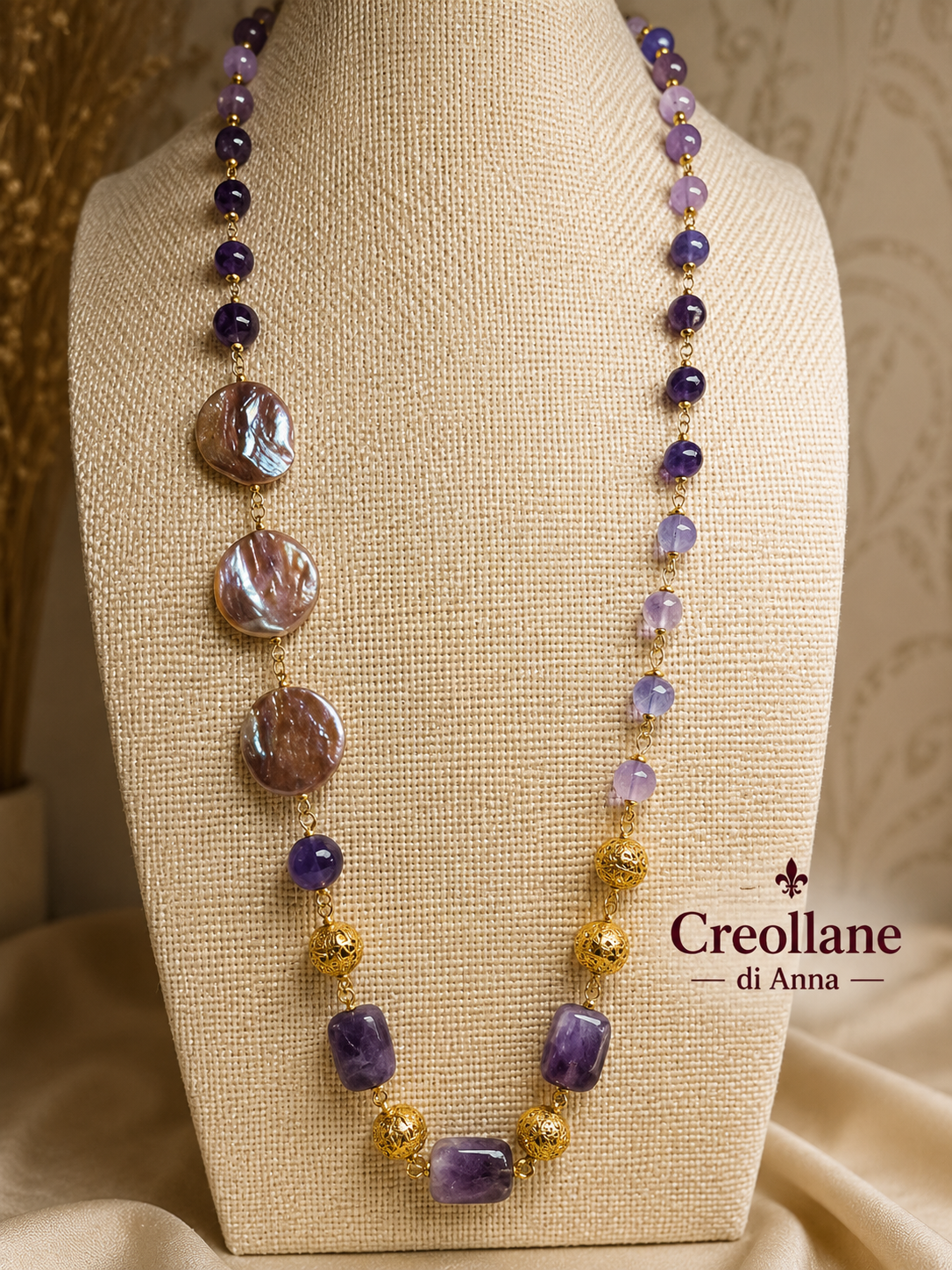 Collana Artigianale Handmade | Ametista e Perle Scaramazza | Made in Italy