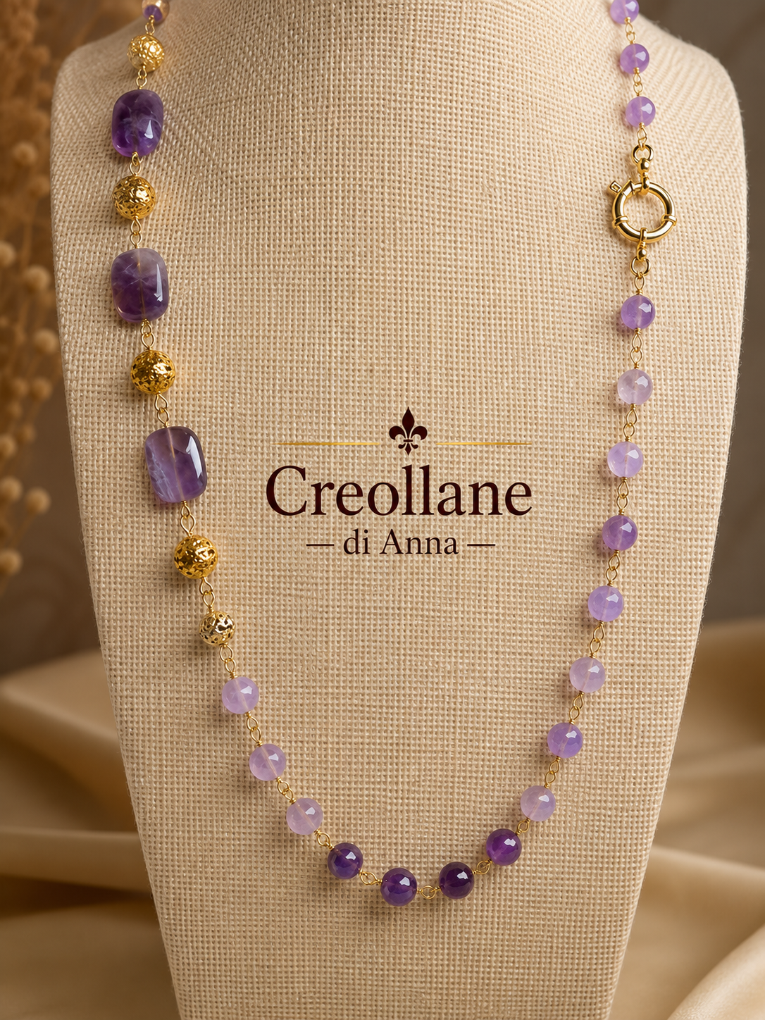 Collana Artigianale Handmade | Ametista e Perle Scaramazza | Made in Italy