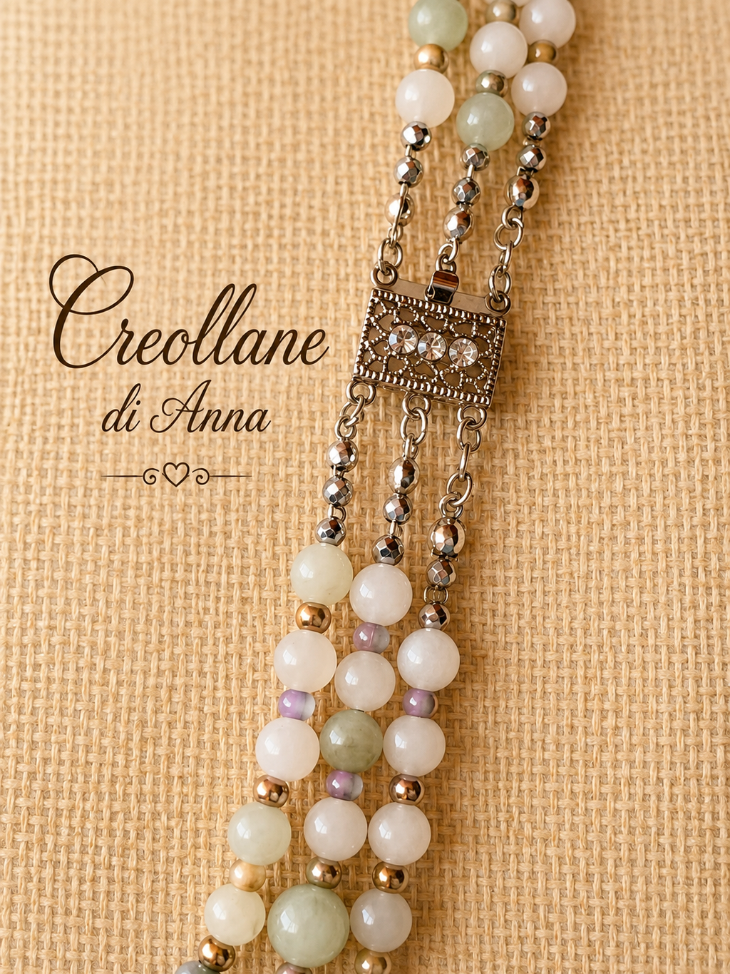 Collana Girocollo Multifilo Artigianale Handmade | Giadite, Agata Verde, Giada Fucsia e Ematite | Made in Italy