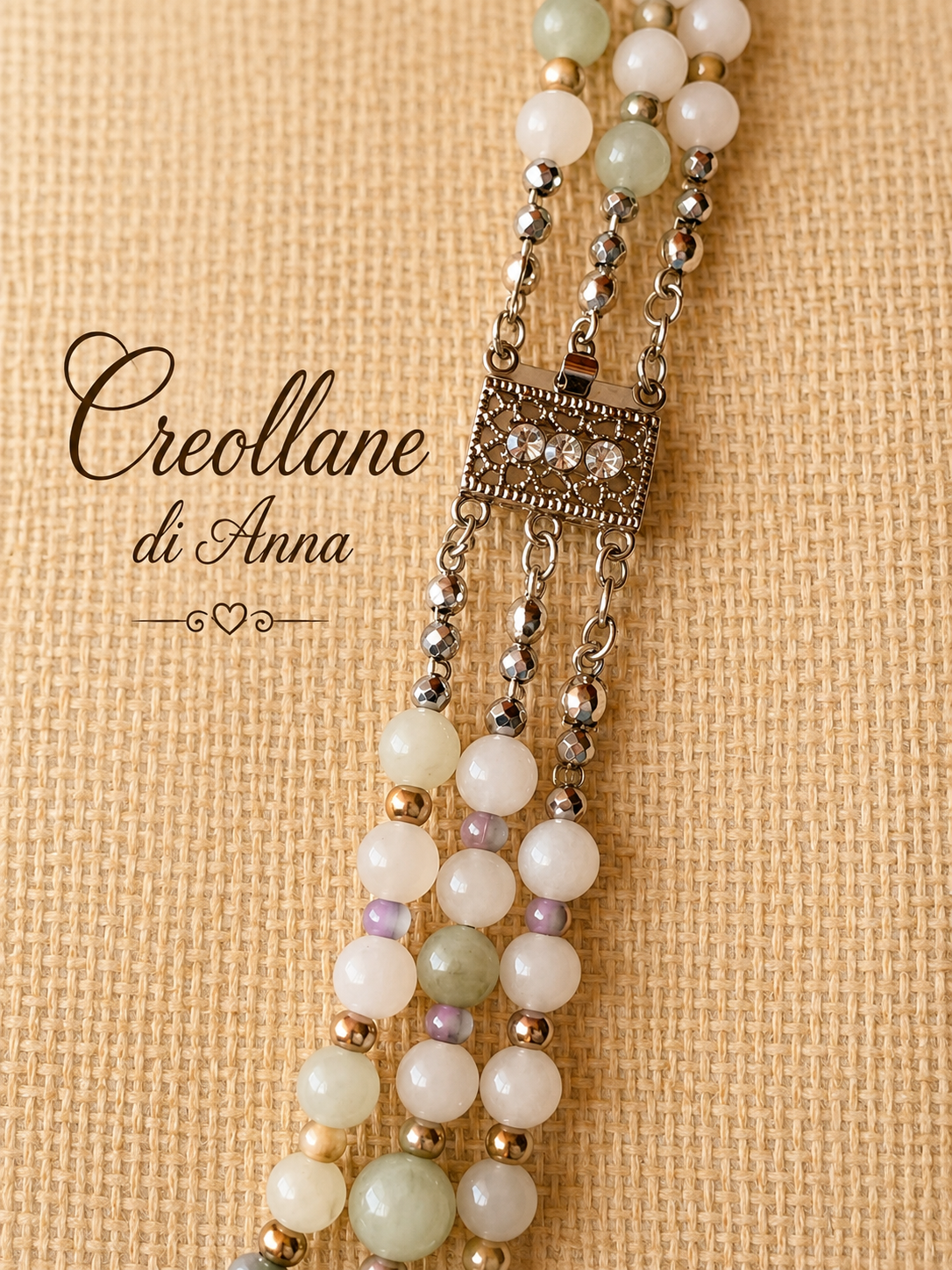 Collana Girocollo Multifilo Artigianale Handmade | Giadite, Agata Verde, Giada Fucsia e Ematite | Made in Italy
