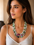 Collana Girocollo Multifilo Artigianale Handmade | Giadite, Agata Verde, Giada Fucsia e Ematite | Made in Italy