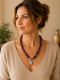 Collana Agata di Fuoco Fucsia e Nero con Ciondolo in Perla Naturale