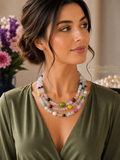 Collana Girocollo Tre Fili Artigianale Handmade | Opalite, Pietre Naturali e Madreperla Multicolore | Made in Italy