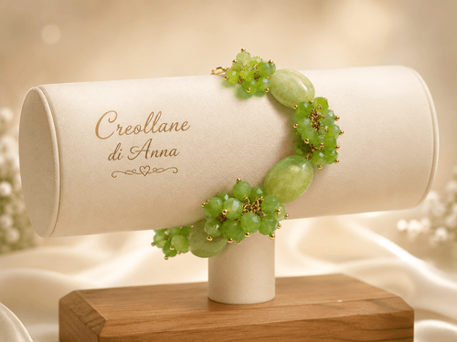 Bracciali Bracciale Donna Artigianale Handmade | Giada e Cristalli Verdi Sfaccettati | Made in Italy - Handmade Made in Italy