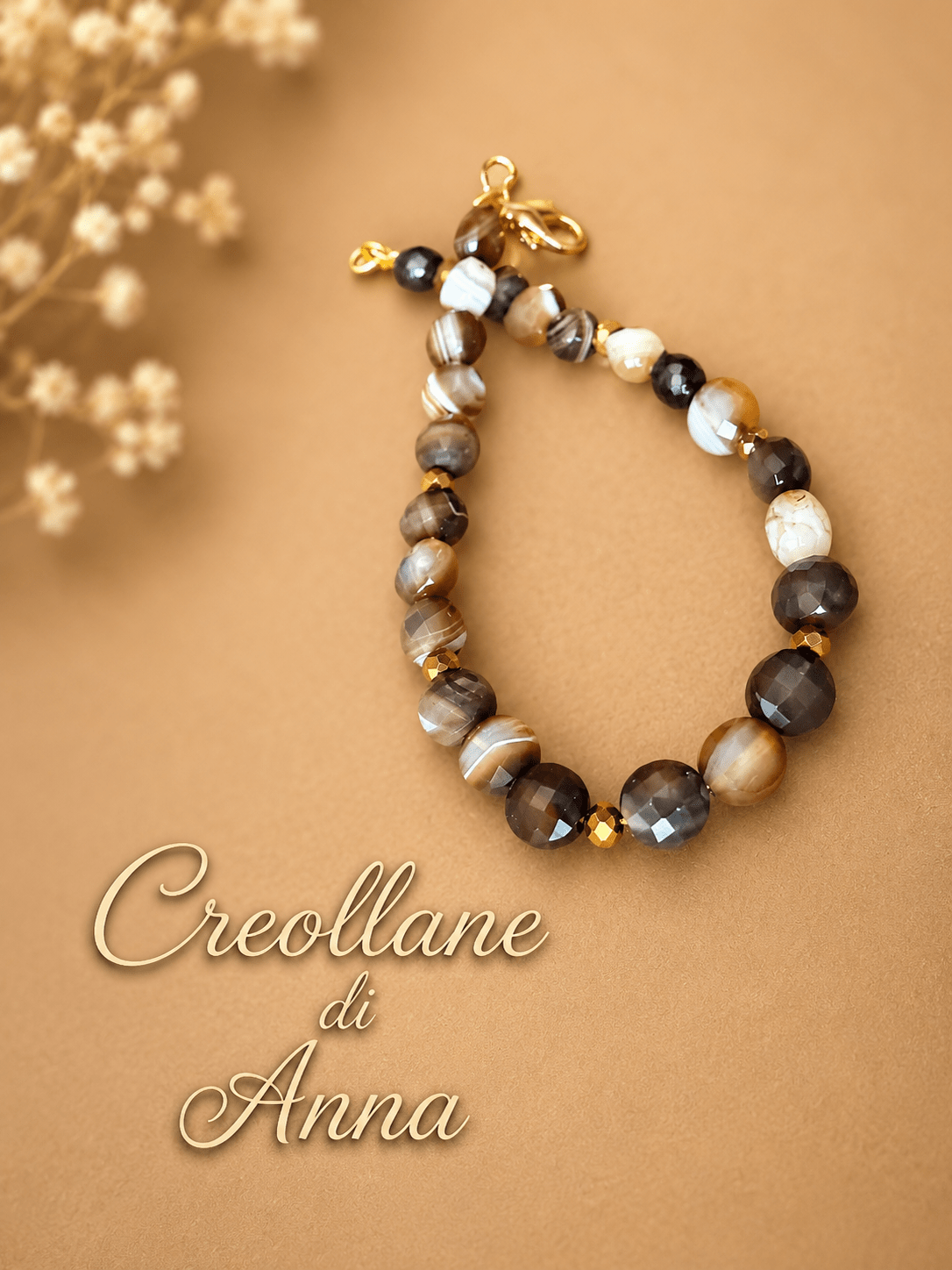 Bracciali Bracciale Uomo Agata Toni Caldi e Ematite Oro Scuro | Handmade Made in Italy - Handmade Made in Italy