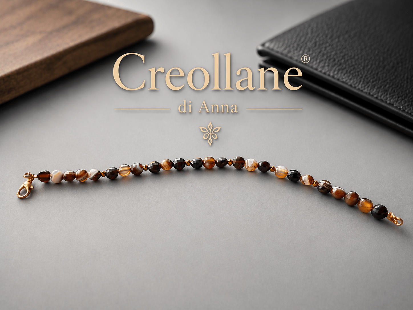 Bracciali Bracciale Uomo Agata Toni Caldi e Ematite Oro Scuro | Handmade Made in Italy - Handmade Made in Italy