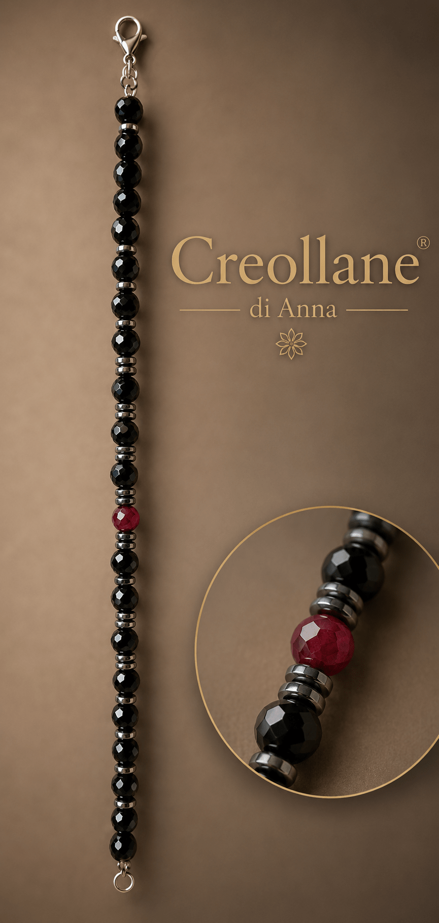 Bracciali Bracciale Uomo Artigianale Handmade | Onice, Ematite e Corniola | Made in Italy - Handmade Made in Italy