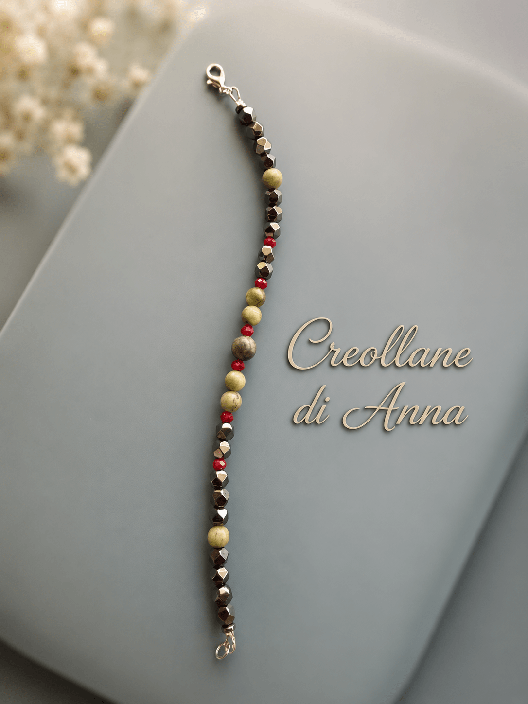 Bracciali Bracciale Uomo Ematite, Serpentino e Cristallo Rosso | Handmade Made in Italy - Handmade Made in Italy