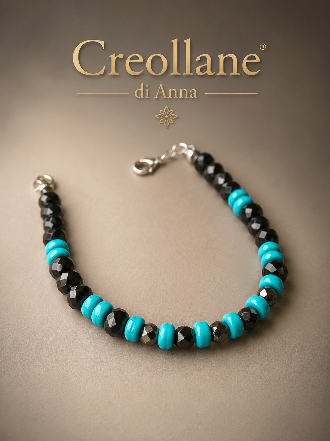 Bracciali Bracciale Uomo Onice Nero, Turchinite Azzurra ed Ematite Esagonale | Handmade Made in Italy - Handmade Made in Italy
