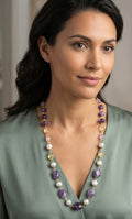 Collana Collana Artigianale Handmade | Ametista Rettangolare, Perle e Quarzo Citrino | Made in Italy - Handmade Made in Italy