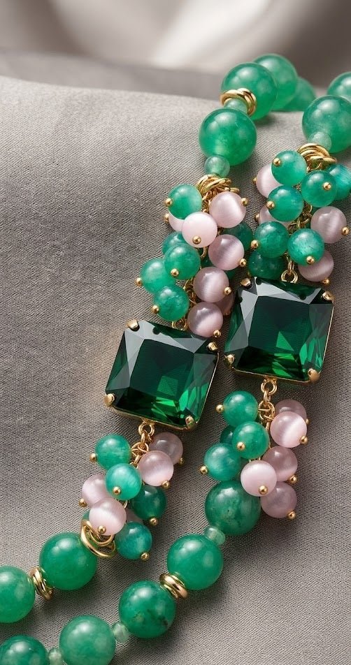 Collana Collana Artigianale Handmade | Occhio di Gatto Verde Acqua e Rosa | Made in Italy - Handmade Made in Italy