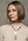 Collana Collana in Quarzo Latteo e Corallo Bambù Rosso con Opale Bianco – Handmade - Handmade Made in Italy