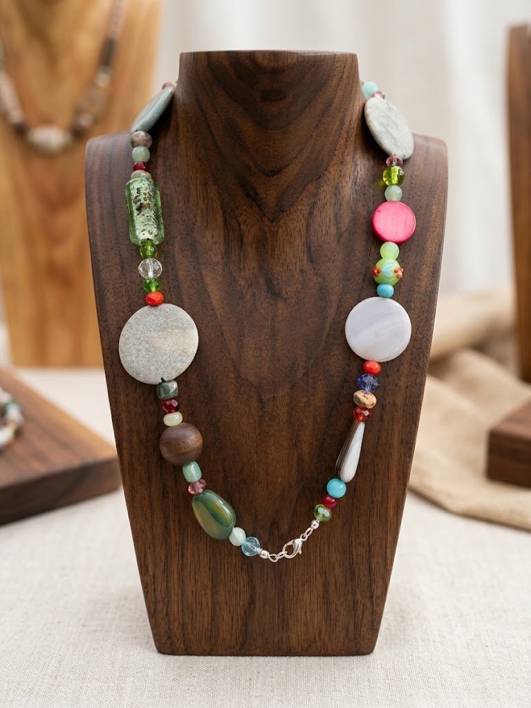 Collane Collana agata tinta e vetro di Murano con elementi in legno | Handmade Italia - Handmade Made in Italy