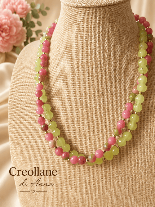 Collane Collana Artigianale Doppio Filo | Serpentino, Quarzite e Ematite Oro | Made in Italy - Handmade Made in Italy