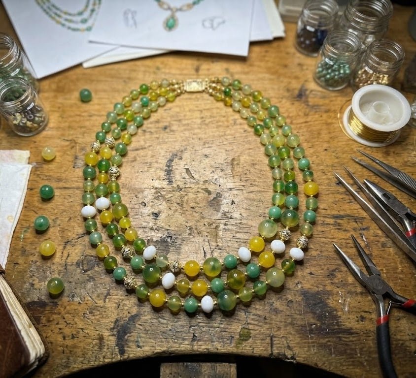 Collane Collana Artigianale Handmade | Agata Gialla, Crisoprasio Verde, Vetro e Inserti Swarovski | Made in Italy - Handmade Made in Italy