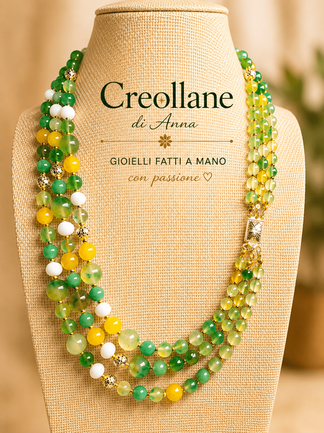 Collane Collana Artigianale Handmade | Agata Gialla, Crisoprasio Verde, Vetro e Inserti Swarovski | Made in Italy - Handmade Made in Italy