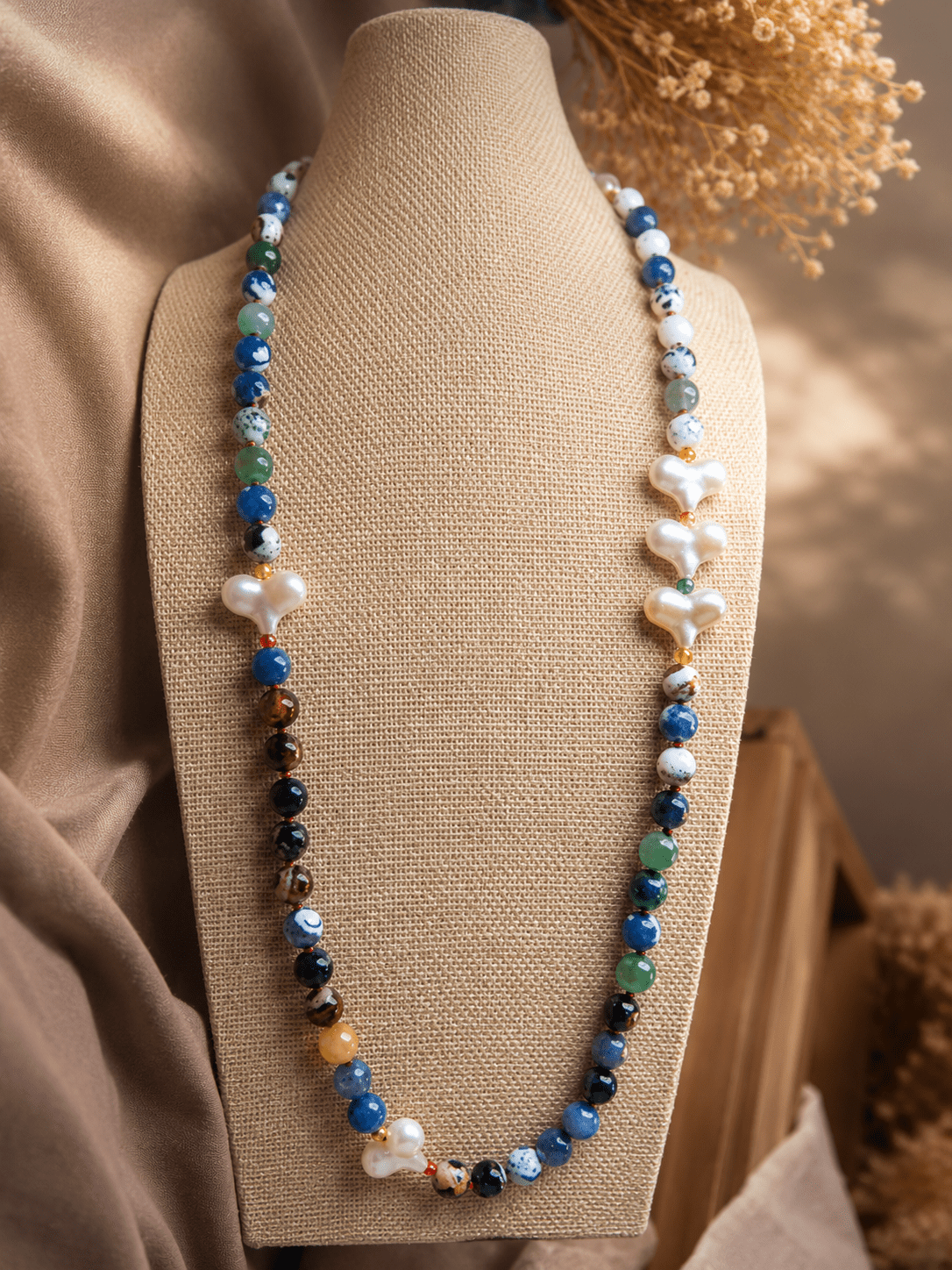 Collane Collana Artigianale Handmade | Agata Tinca Blu e Cuori Bianchi | Made in Italy - Handmade Made in Italy