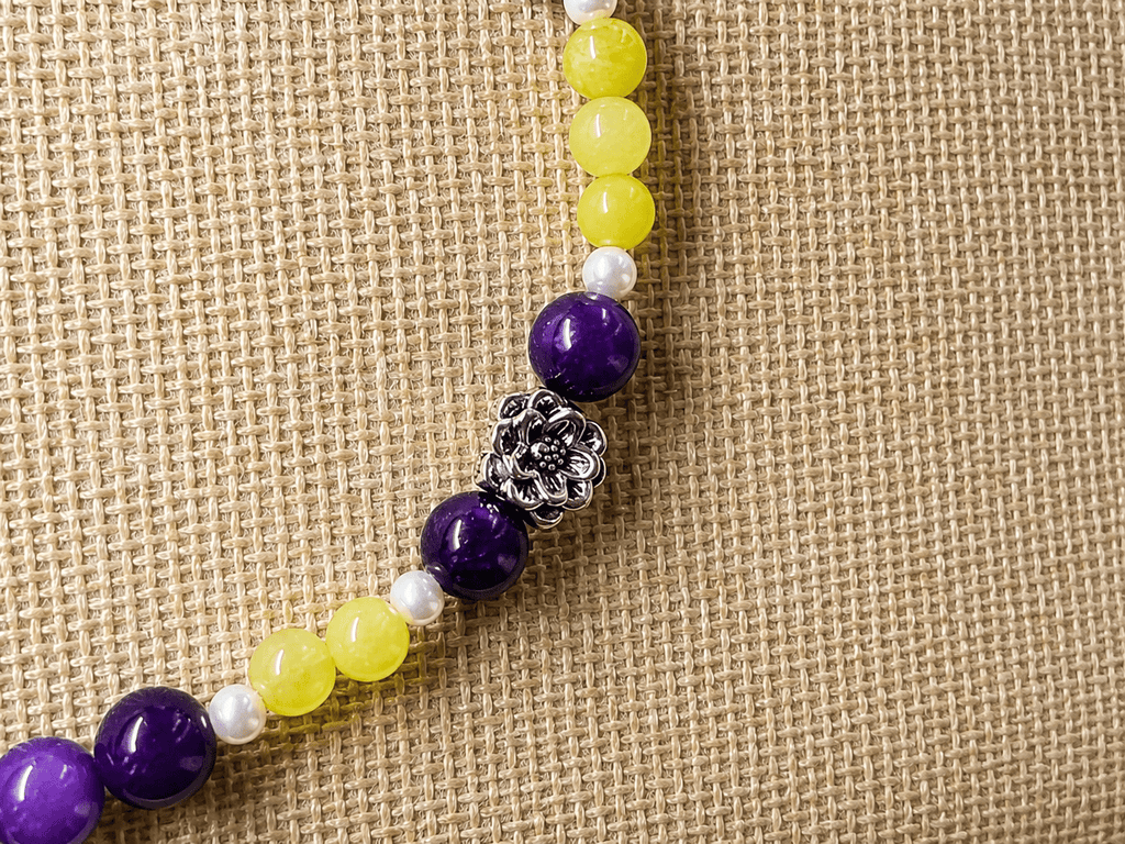 Collane Collana Artigianale Handmade | Agata Viola, Serpentino Verde e Perle con Charm | Made in Italy - Handmade Made in Italy