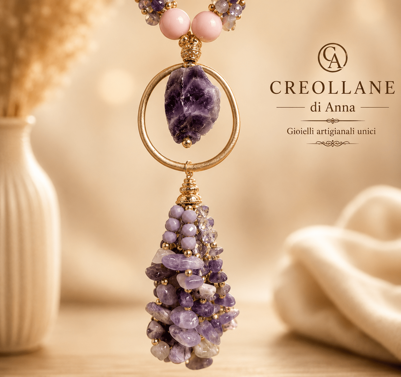 Collane Collana Artigianale Handmade | Ametista, Opale Rosa e Cristalli | Made in Italy - Handmade Made in Italy