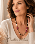 Collane Collana Artigianale Handmade | Calcedonio Nero, Giada Fucsia a Cuore e Perle di Fiume | Made in Italy - Handmade Made in Italy