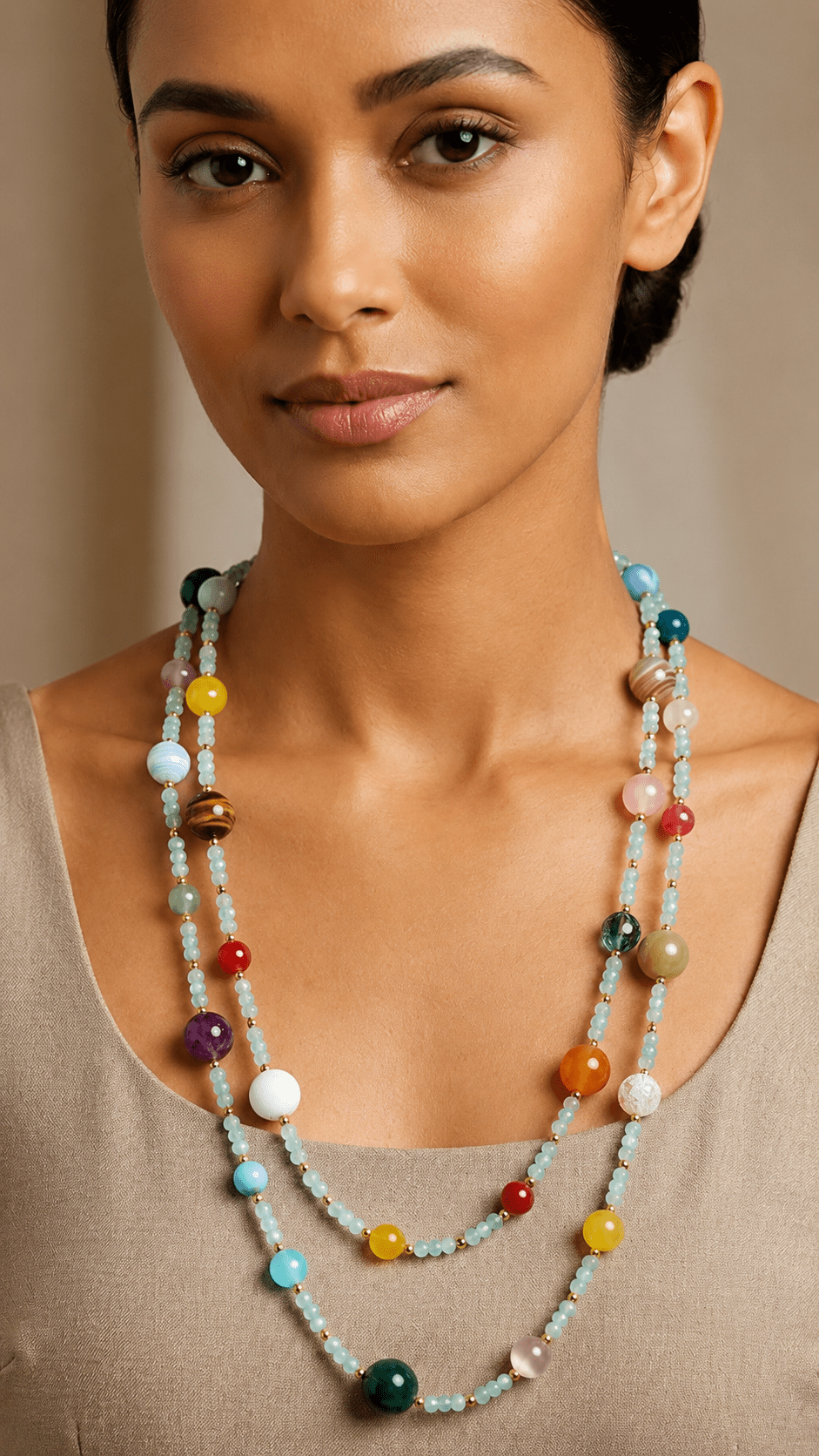 Collane Collana Artigianale Handmade | Cristalli Verde Acqua, Agate, Quarzi, Corniola e Occhi di Gatto | Made in Italy - Handmade Made in Italy