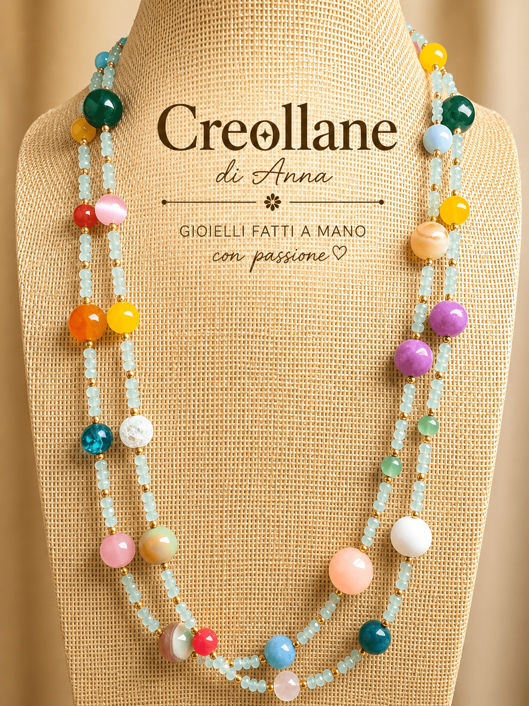 Collane Collana Artigianale Handmade | Cristalli Verde Acqua, Agate, Quarzi, Corniola e Occhi di Gatto | Made in Italy - Handmade Made in Italy