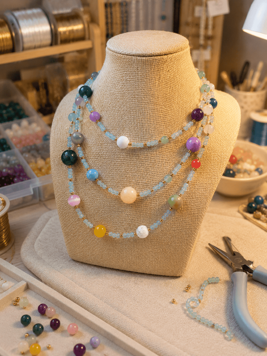 Collane Collana Artigianale Handmade | Cristalli Verde Acqua, Agate, Quarzi, Corniola e Occhi di Gatto | Made in Italy - Handmade Made in Italy