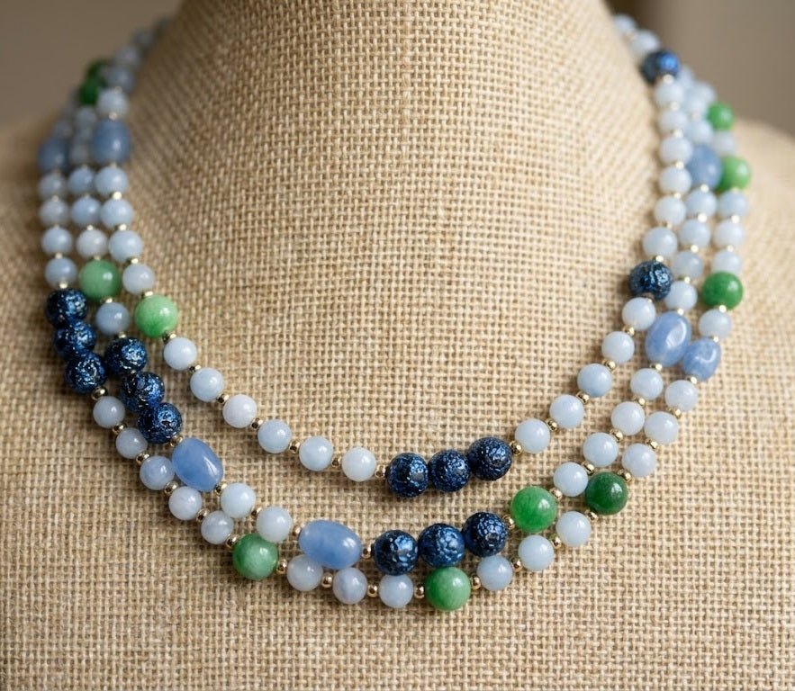 Collane Collana Artigianale Handmade | Giadite, Acquamarina e Pietra Lavica Blu | Made in Italy - Handmade Made in Italy