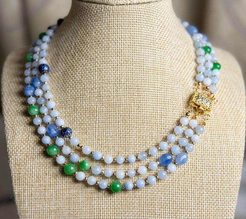 Collane Collana Artigianale Handmade | Giadite, Acquamarina e Pietra Lavica Blu | Made in Italy - Handmade Made in Italy