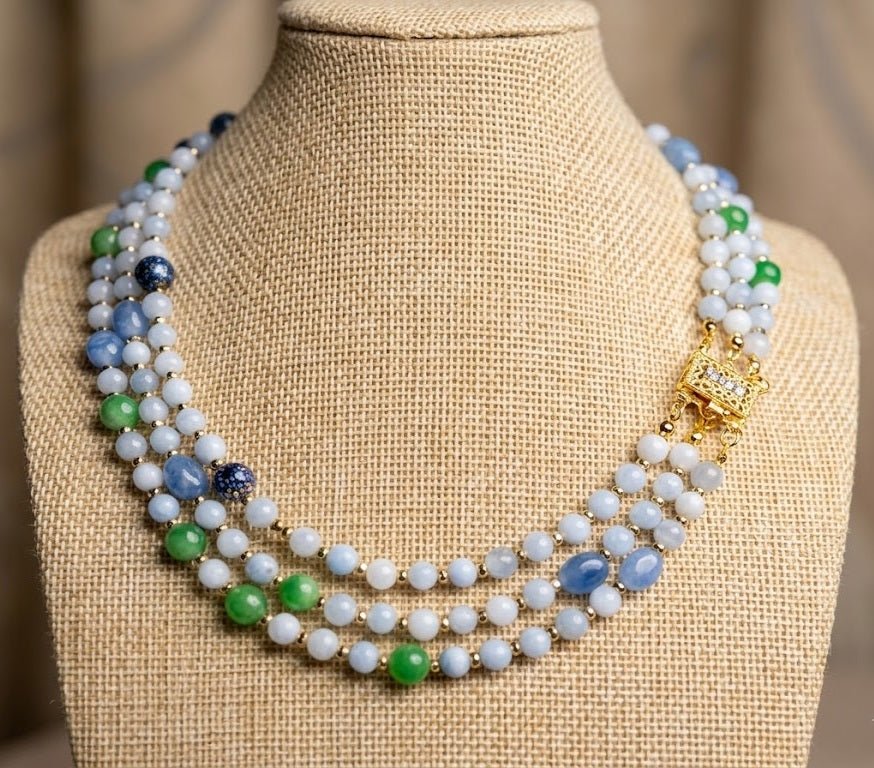 Collane Collana Artigianale Handmade | Giadite, Acquamarina e Pietra Lavica Blu | Made in Italy - Handmade Made in Italy