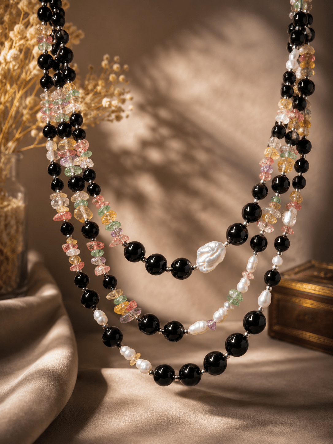 Collane Collana Artigianale Handmade | Onice Nero, Quarzi Colorati e Perle Naturali | Made in Italy - Handmade Made in Italy