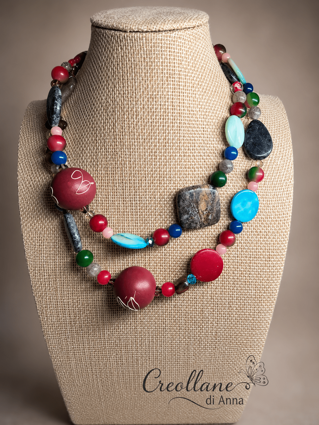Collane Collana Artigianale Handmade | Pietre Naturali, Legno e Madreperla con Elementi in Legno | Made in Italy - Handmade Made in Italy