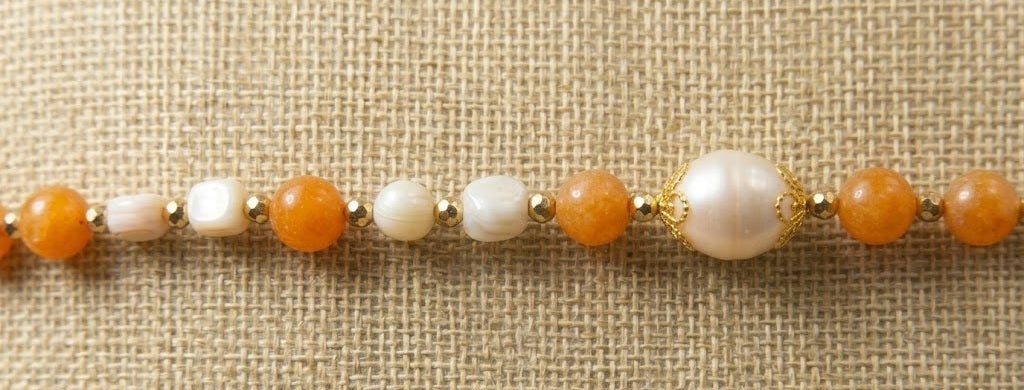 Collane Collana Artigianale Handmade | Quarzo Avventurina Arancione, Madreperla, Perle ed Ematite | Made in Italy - Handmade Made in Italy