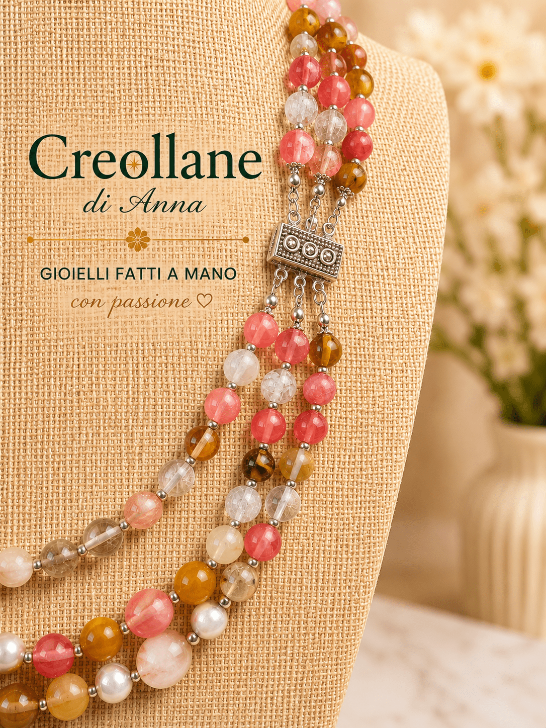Collane Collana Artigianale Handmade | Quarzo Ciliegia, Perle Maiorca, Agata Silver e Perla Naturale | Made in Italy - Handmade Made in Italy