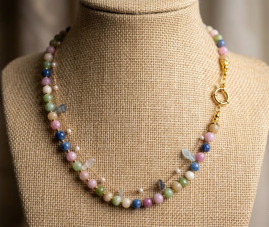 Collane Collana Artigianale Handmade | Tormalina Multicolore e Catena Cristalli | Made in Italy - Handmade Made in Italy