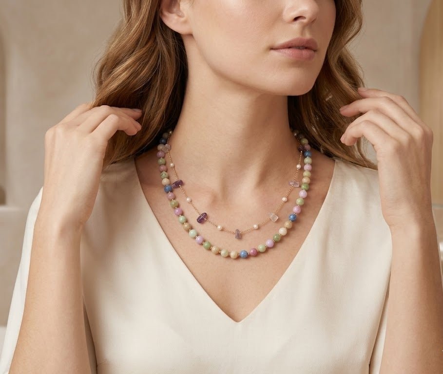 Collane Collana Artigianale Handmade | Tormalina Multicolore e Catena Cristalli | Made in Italy - Handmade Made in Italy