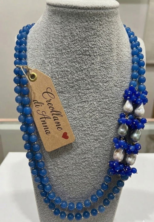 Collane Collana con pietre naturali di agata blu e perle | Handmade Italia - Handmade Made in Italy