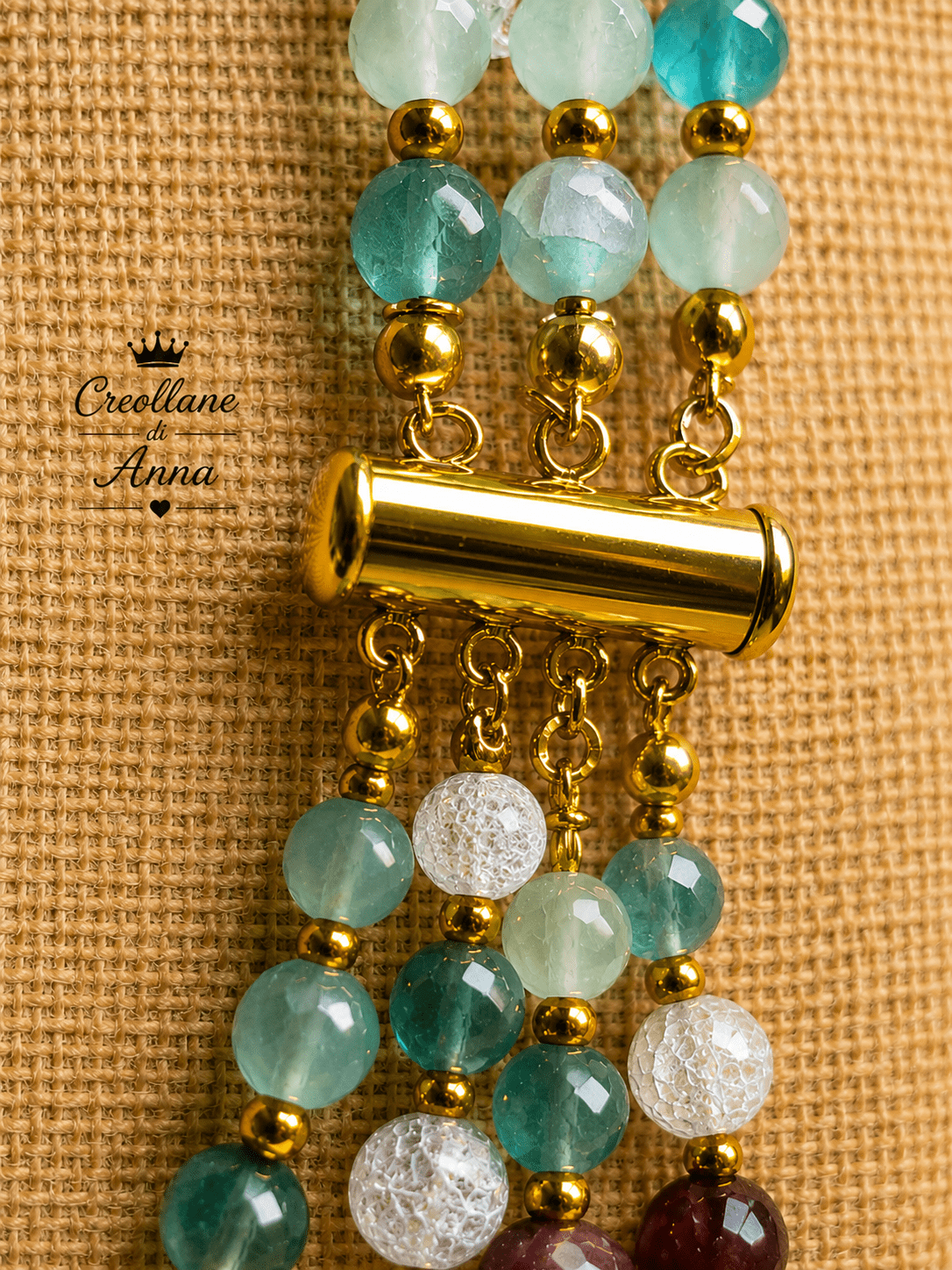Collane Collana Girocollo Artigianale Handmade | Agata Multicolore con Inserti in Oro | Made in Italy - Handmade Made in Italy