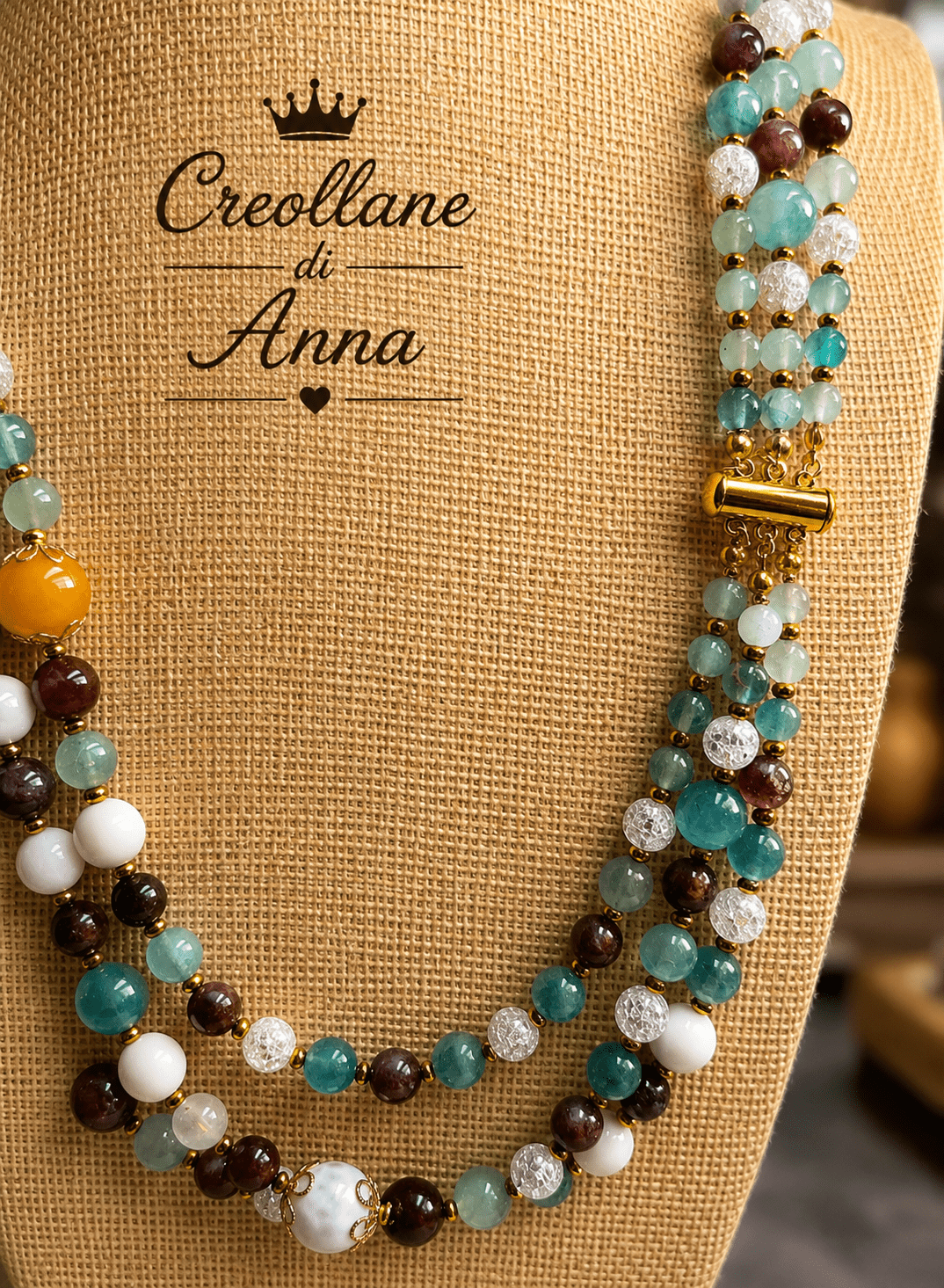 Collane Collana Girocollo Artigianale Handmade | Agata Multicolore con Inserti in Oro | Made in Italy - Handmade Made in Italy