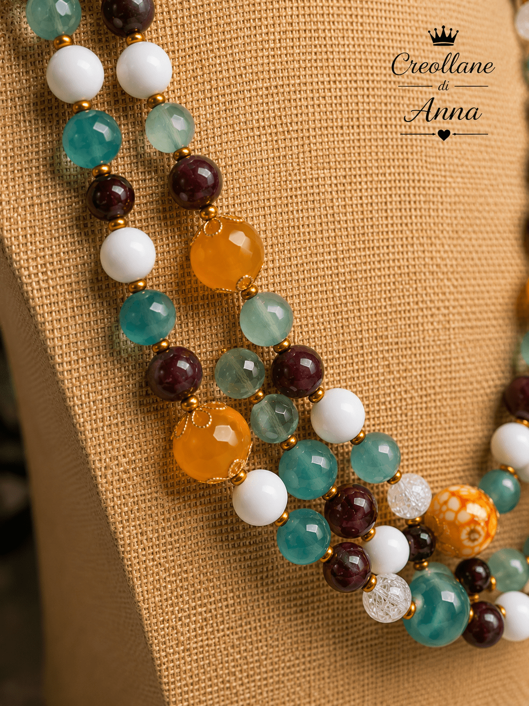 Collane Collana Girocollo Artigianale Handmade | Agata Multicolore con Inserti in Oro | Made in Italy - Handmade Made in Italy